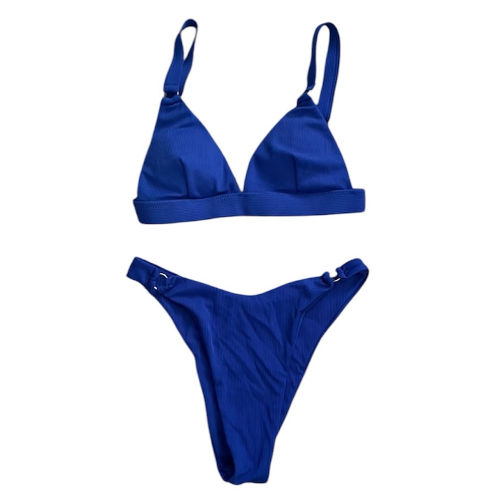 3/$10 ☀️ SHEIN | EUC Ribbed Triangle High Cut Bikini in Royal Blue